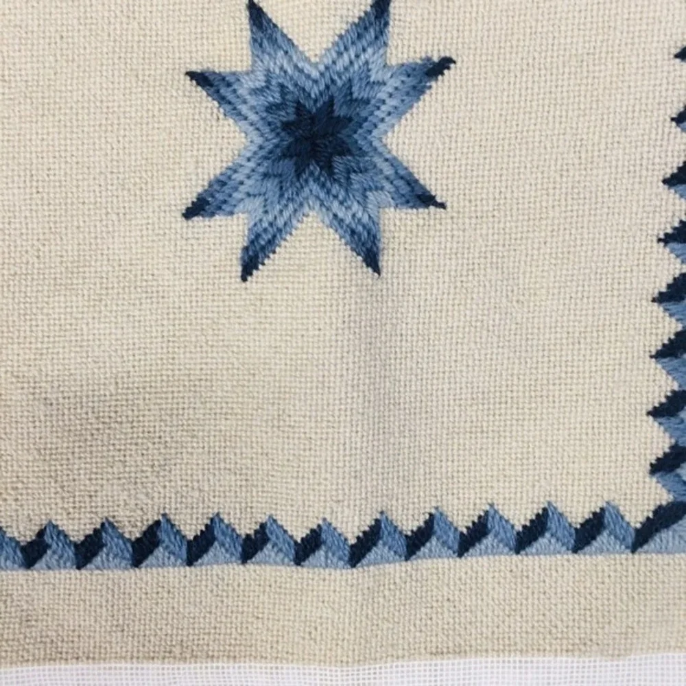 Handmade Needlepoint Pillow‎ Cover Blue Ivory Barn Star Grandmacore Cottagecore